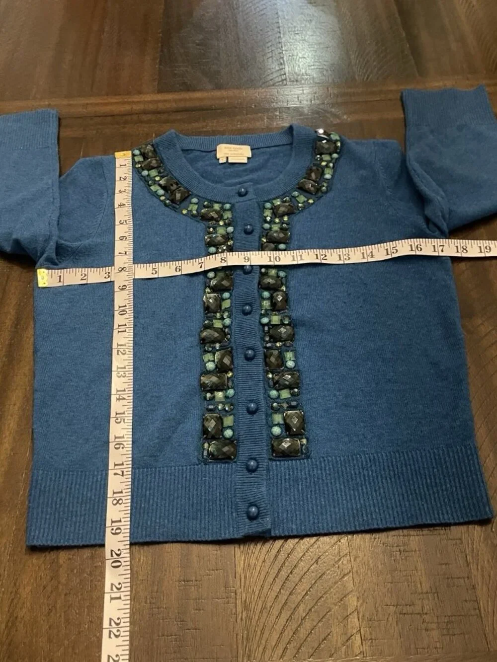 Kate Spade NY Kati City Lights Jeweled Teal Sweater Wool/Cashmere Blend SZ Small